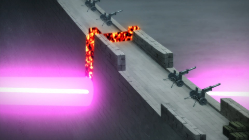Massive laser slicing a wall in half.