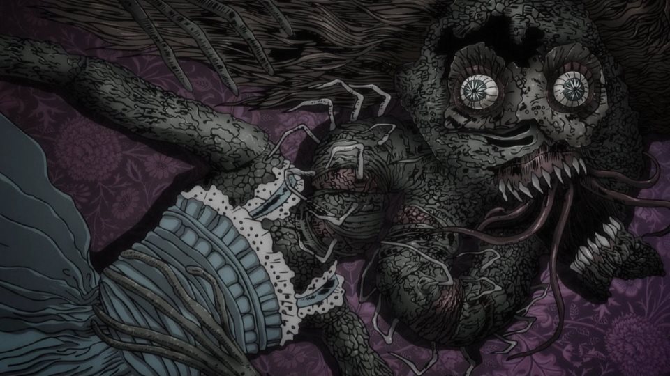 Wooden doll, slowly transforming into a millipede horror. It's really detailed. Properly creepy.